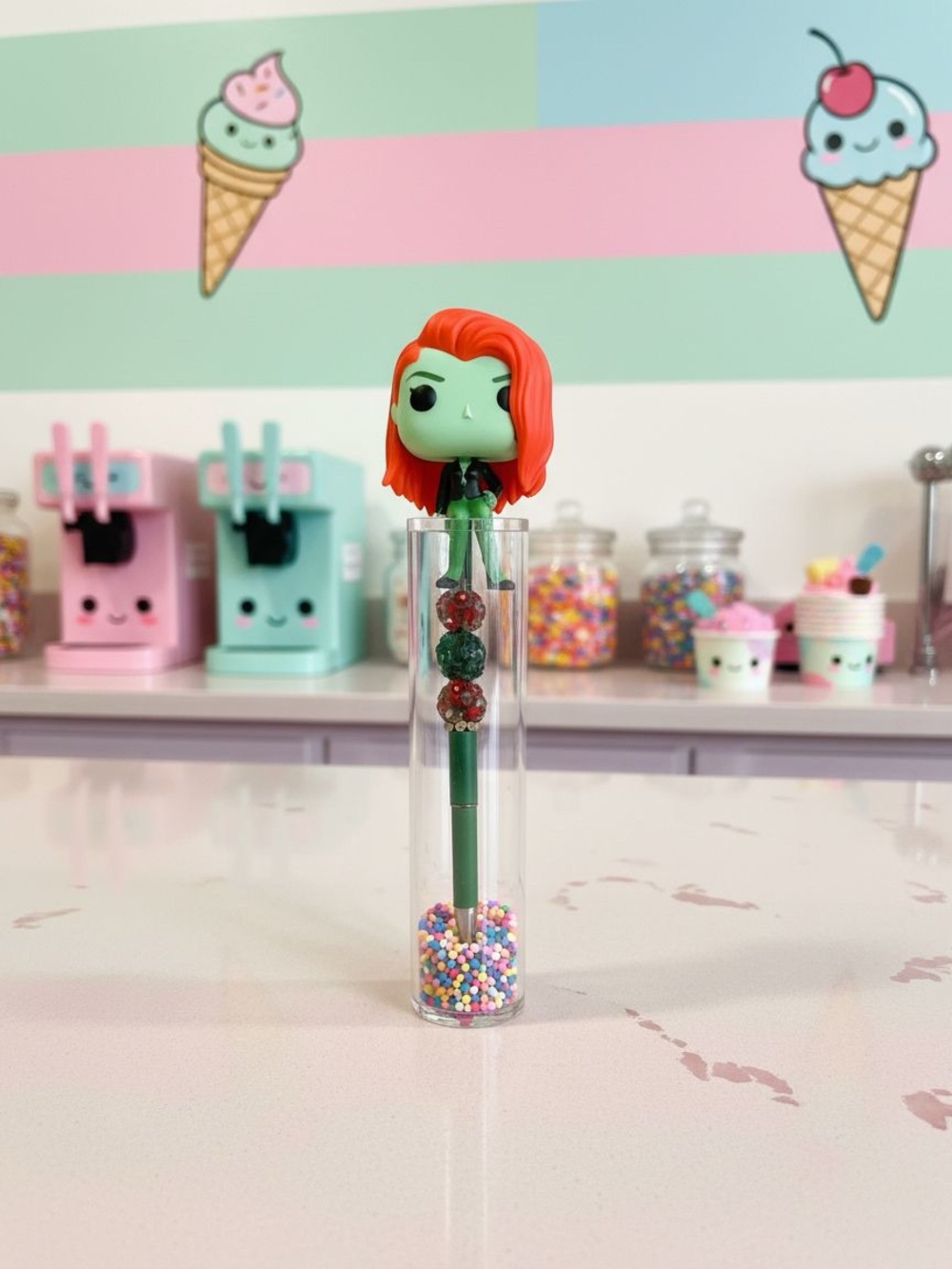Harley quinn Poison Character Top Pen with Orange-Red Hair